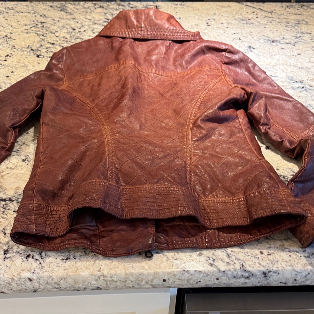 GUESS Women's Rust Brown Faux Leather Moto Jacket - Picture 7 of 13
